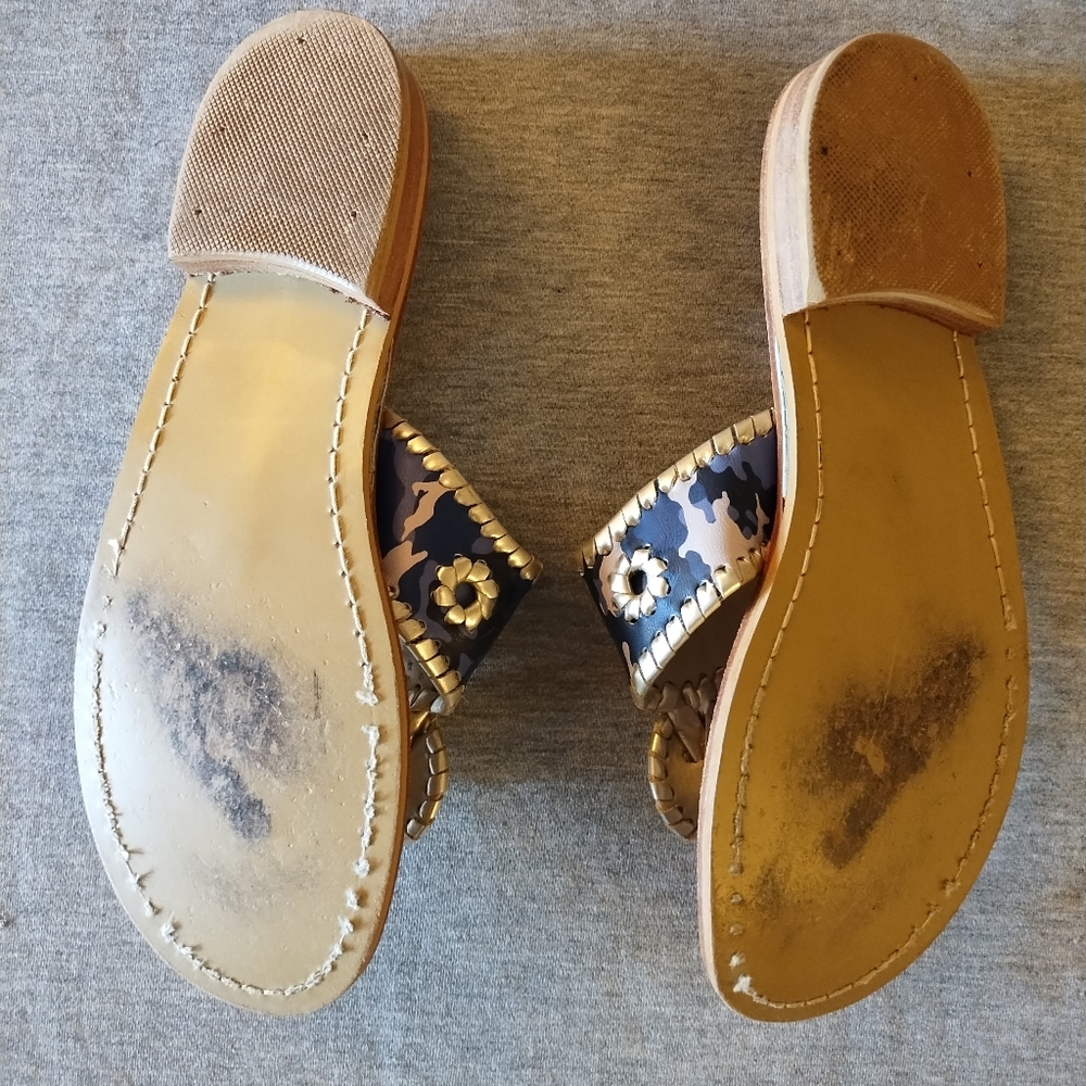 Jack Rogers Navy Camo & Platinum Trim Leather Flip Flop Sandals Size 8 - Picture 10 of 14